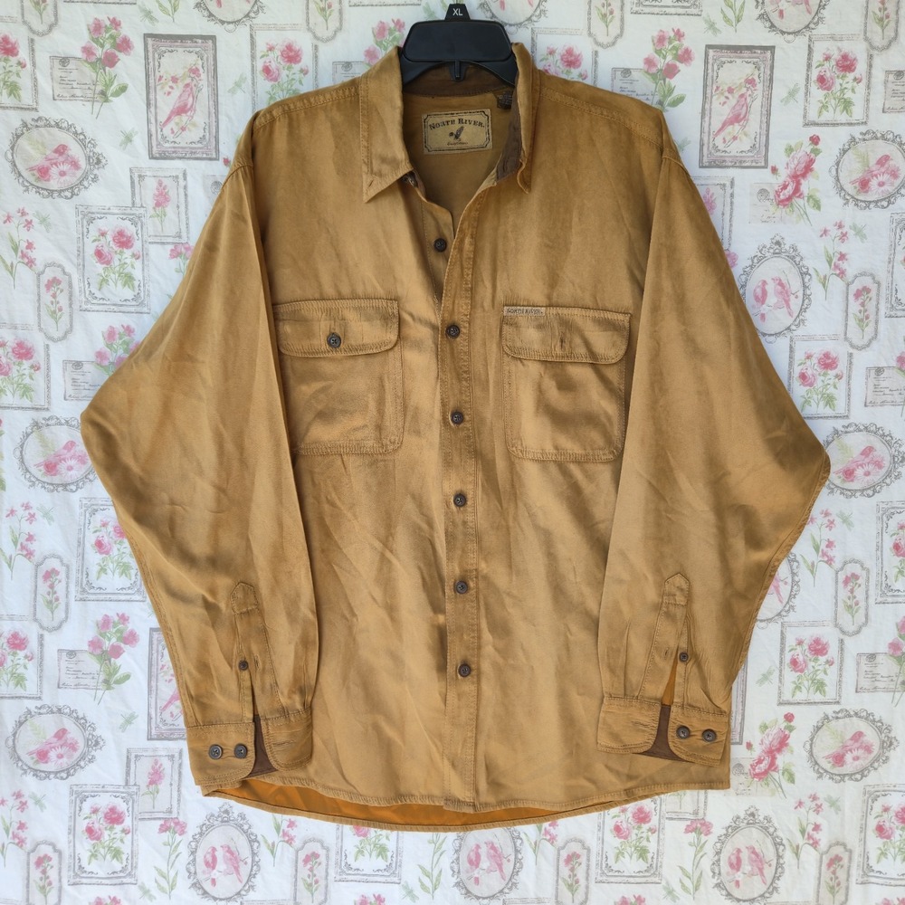 North River Outfitters Mens XL Faux Suede Sueded Shirt Jacket Shacket Tan Brown
